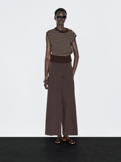 Massimo Dutti Жилет в полоску с пуговицами, шоколадный