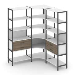 Shelf System Трехсекционный угловой стеллаж пятиярусный с ящиками SN.STMU-531 Белый/Вяз Благородный/