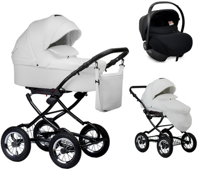 Детская коляска Indigo Barbara Eco Classic 3 в 1 с автокреслом Avionaut Cosmo Black Be05 белая кожа
