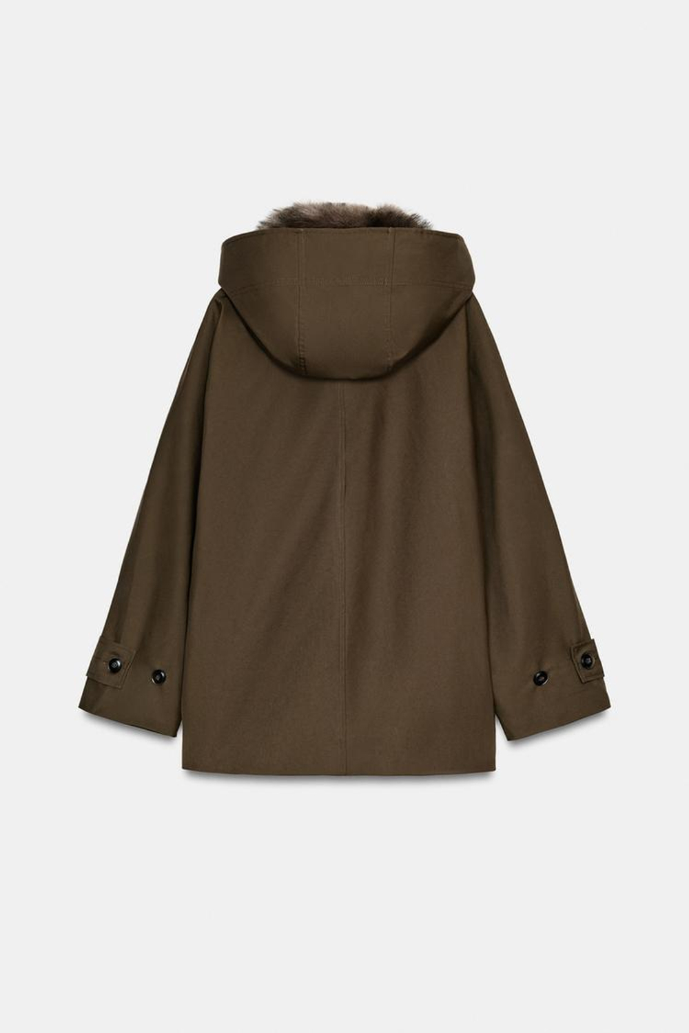 ZARA КОРОТКИЙ ТРЕНЧ С МЕХОВЫМ ВОРОТНИКОМ — ZW COLLECTION, ТЕМНЫЙ ХАКИ