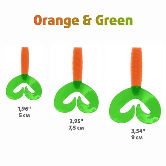 Твистер Helios Credo Double Tail 1,96&quot;/5 см Orange &amp; Green 10шт. (HS-27-025)