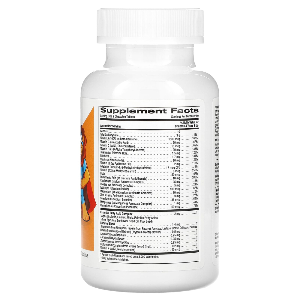 California Gold Nutrition, жевательные мультивитамины с пробиотиками, ферментами, витаминами A и C для детей, фруктовое ассорти, 120 вегетарианских таблеток