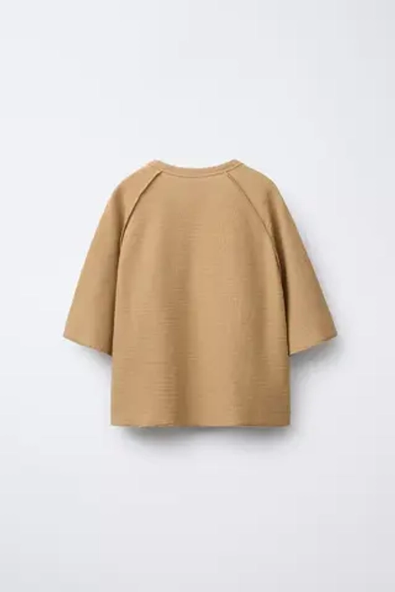 ZARA ФУТБОЛКА ИЗ РЕЛЬЕФНОЙ ТКАНИ С КАРМАНОМ, КАРАМЕЛЬНЫЙ