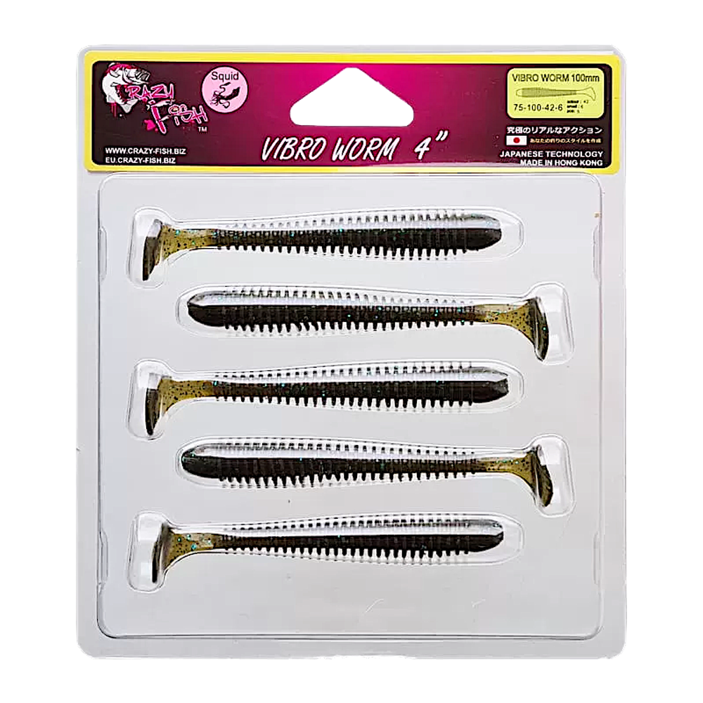 Мягкая приманка Crazy Fish Vibro Worm 4'' 10см 5шт 75-100 -