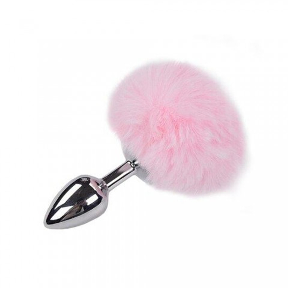 Металлическая анальная пробка с розовым хвостиком Fluffy от Alive (7*3,2 см.)