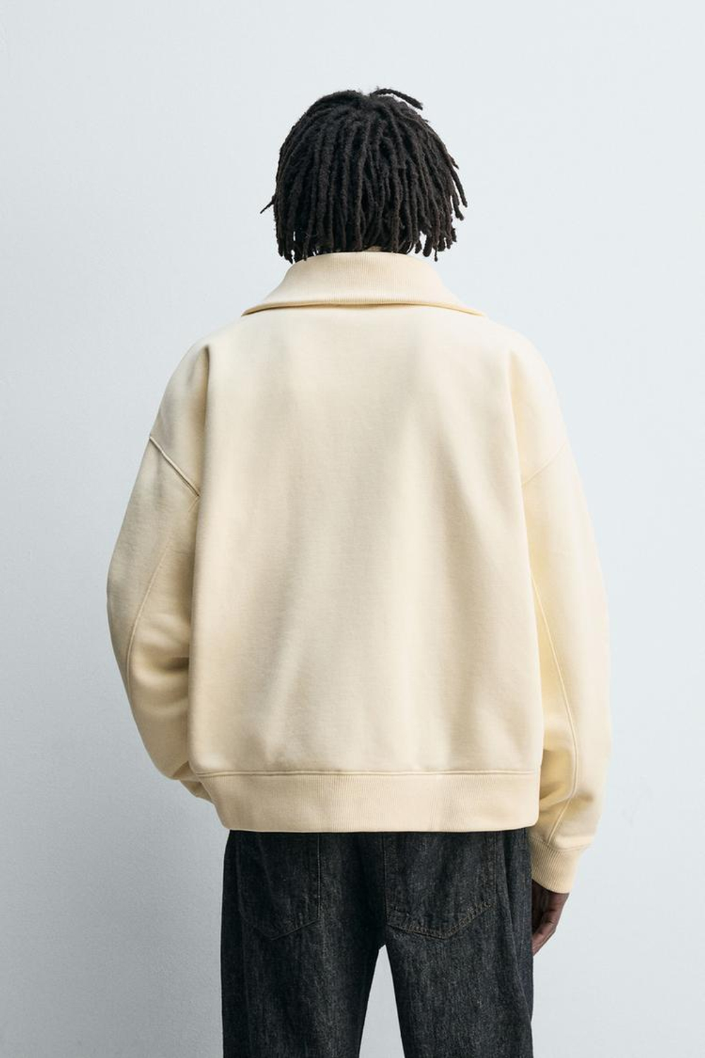 ZARA ТОЛСТОВКА НА МОЛНИИ В РУБЧИК, ЖЕЛТОВАТО-БЕЛЫЙ