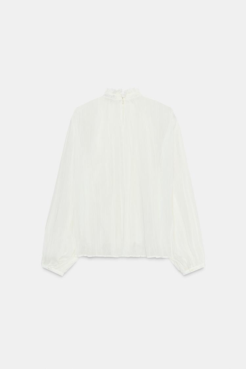 ZARA БЛУЗА ИЗ ТКАНИ БАМБУЛА С КРУЖЕВОМ И ВОЛАНАМИ, ЭКРЮ