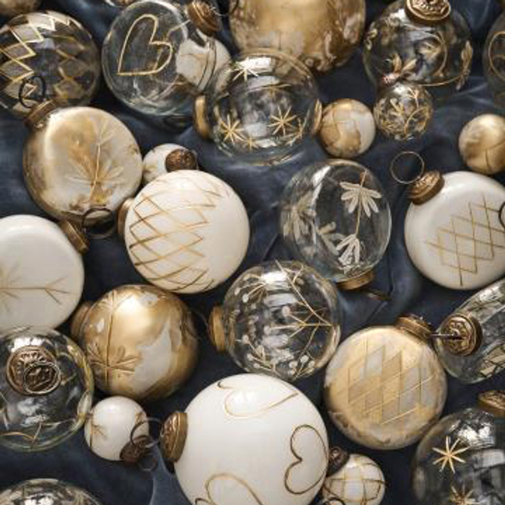 Ёлочное украшение Christmas ornament flat clear gold coloured engraving в асс.