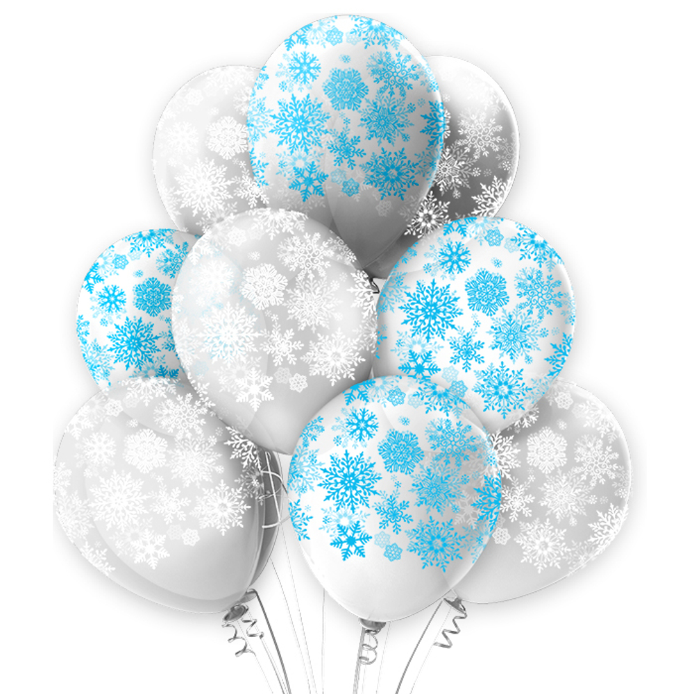 Шар12"" шелк рис. 5ст. Праздник НГ Снежинки  1 дизайн (25 шт./уп.) /БК