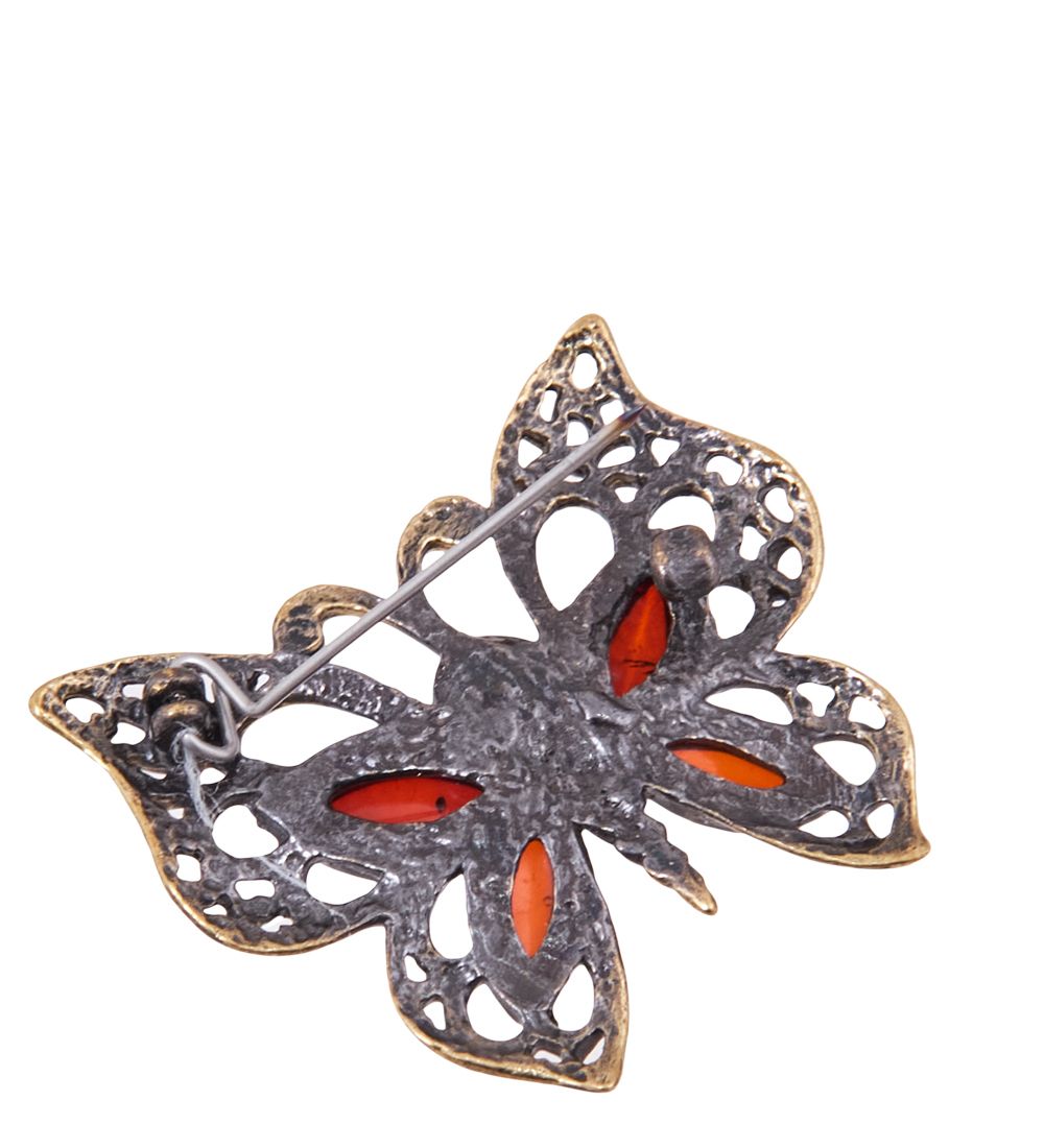 AM-3828 Брошь «Бабочка Монарх» (латунь, янтарь)