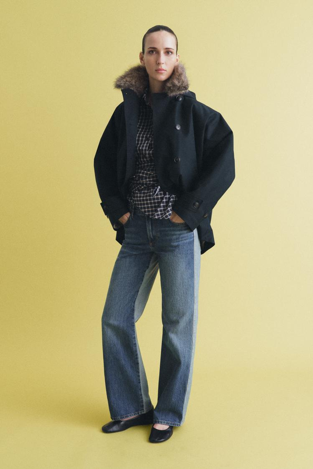 ZARA ТРЕНЧ С МЕХОВЫМ ВОРОТНИКОМ — ZW COLLECTION, МОРСКОЙ СИНИЙ