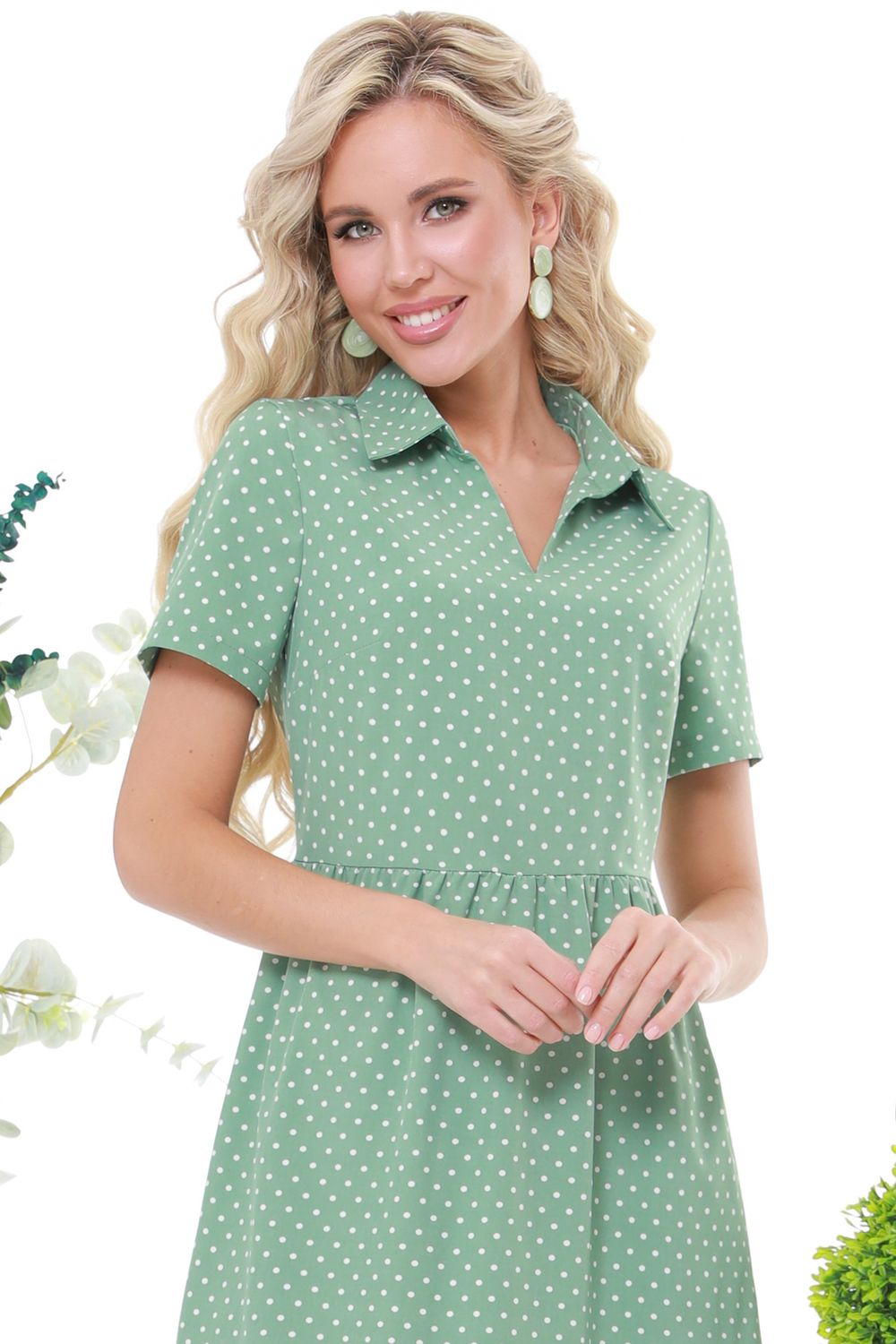 Платье зеленое с оборками в горошек DStrend (Акция)