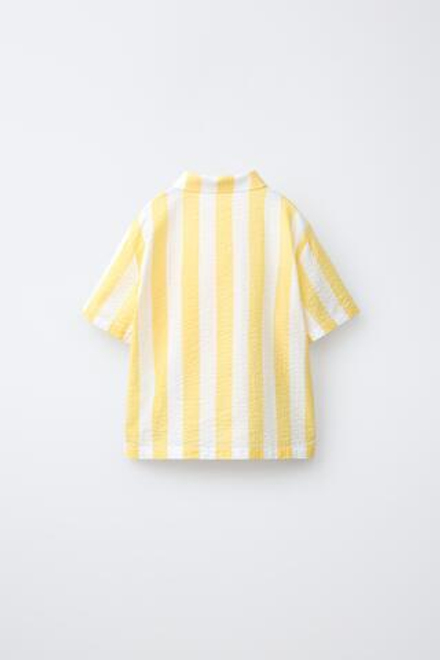 ZARA РУБАШКА ИЗ ЖАТОЙ ТКАНИ В ПОЛОСКУ, ЖЕЛТЫЙ