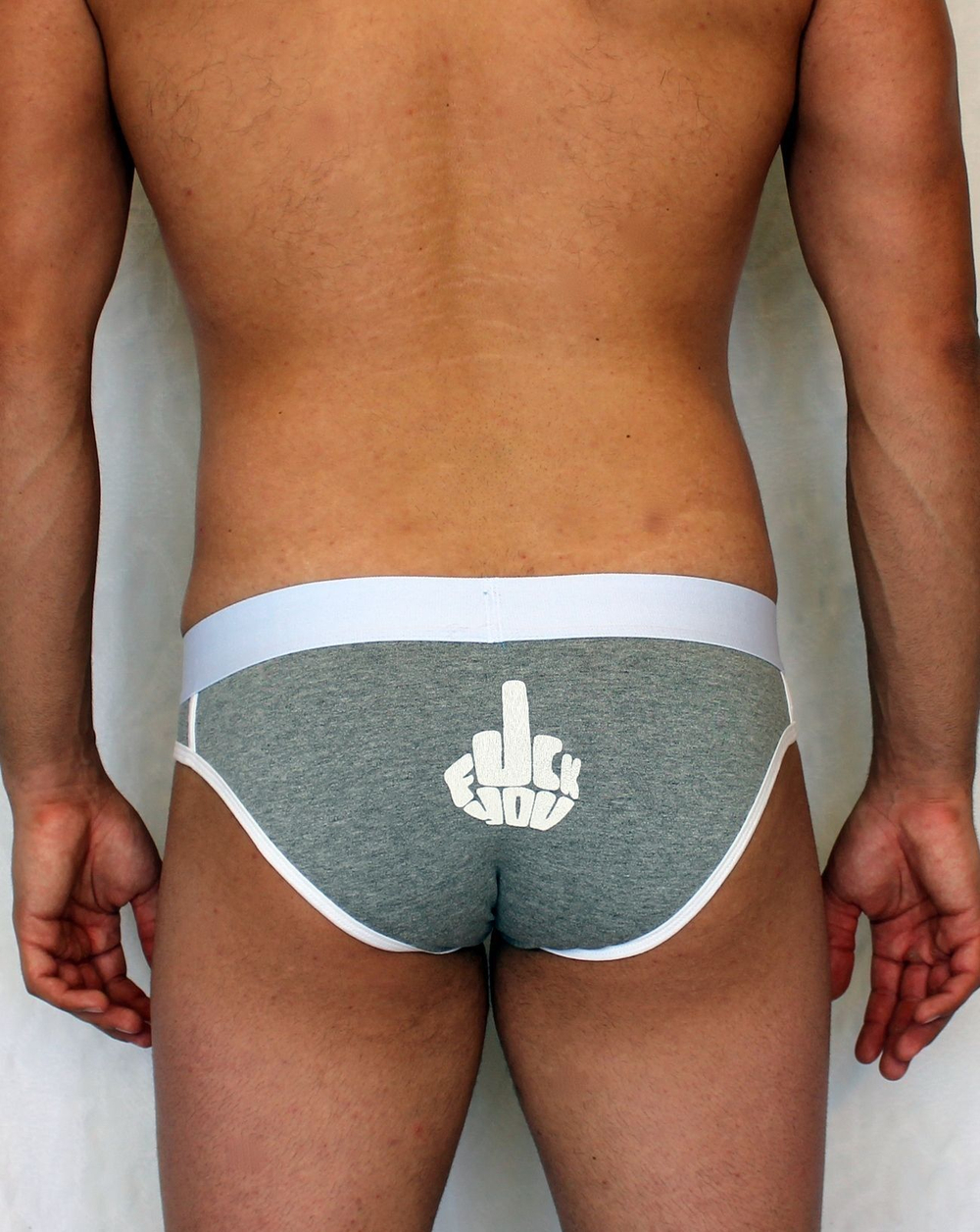 Серые трусы-слипы с провокационным принтом на задней части (Размер: S) (Цвет: серый)