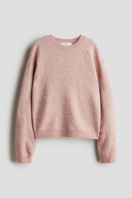 H&M Свитер свободного кроя с принтом, пыльно-розовый