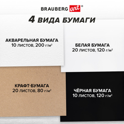 Скетчбук, 4 типа бумаги (акварельная, белая, черная, крафт) 146х204 мм, 60 л., гребень, BRAUBERG ART DEBUT, АНИМЕ, 115066
