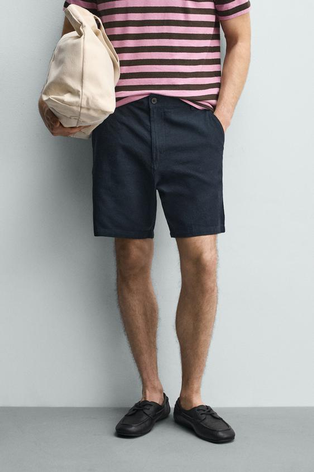 ZARA ШОРТЫ REGULAR FIT ИЗ РЕЛЬЕФНОЙ ТКАНИ, МОРСКОЙ СИНИЙ