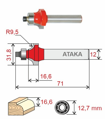 Фреза Атака 592318 кромочная калевочная D31.8/ф12/H16.6