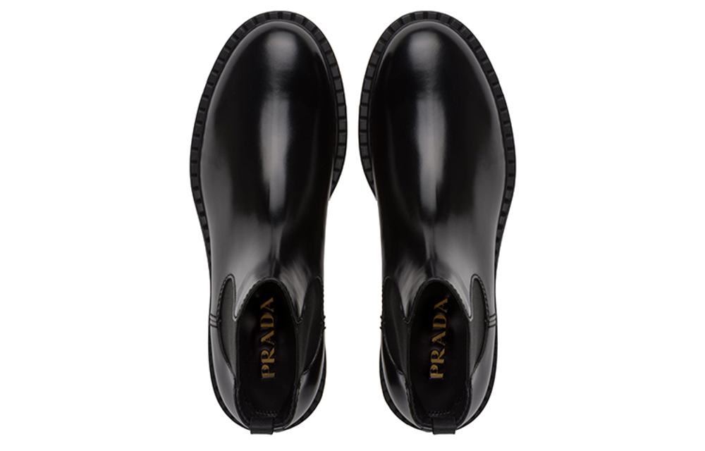 PRADA Brushed Calf Leather Chelsea Boot Black