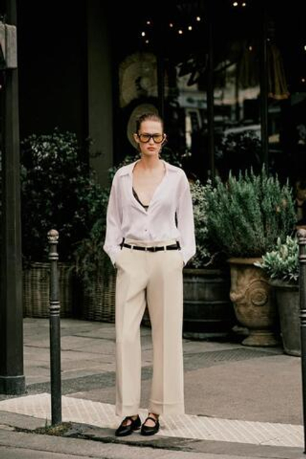 ZARA БРЮКИ С ОТВОРОТАМИ И РЕМНЕМ, СЛОНОВАЯ КОСТЬ