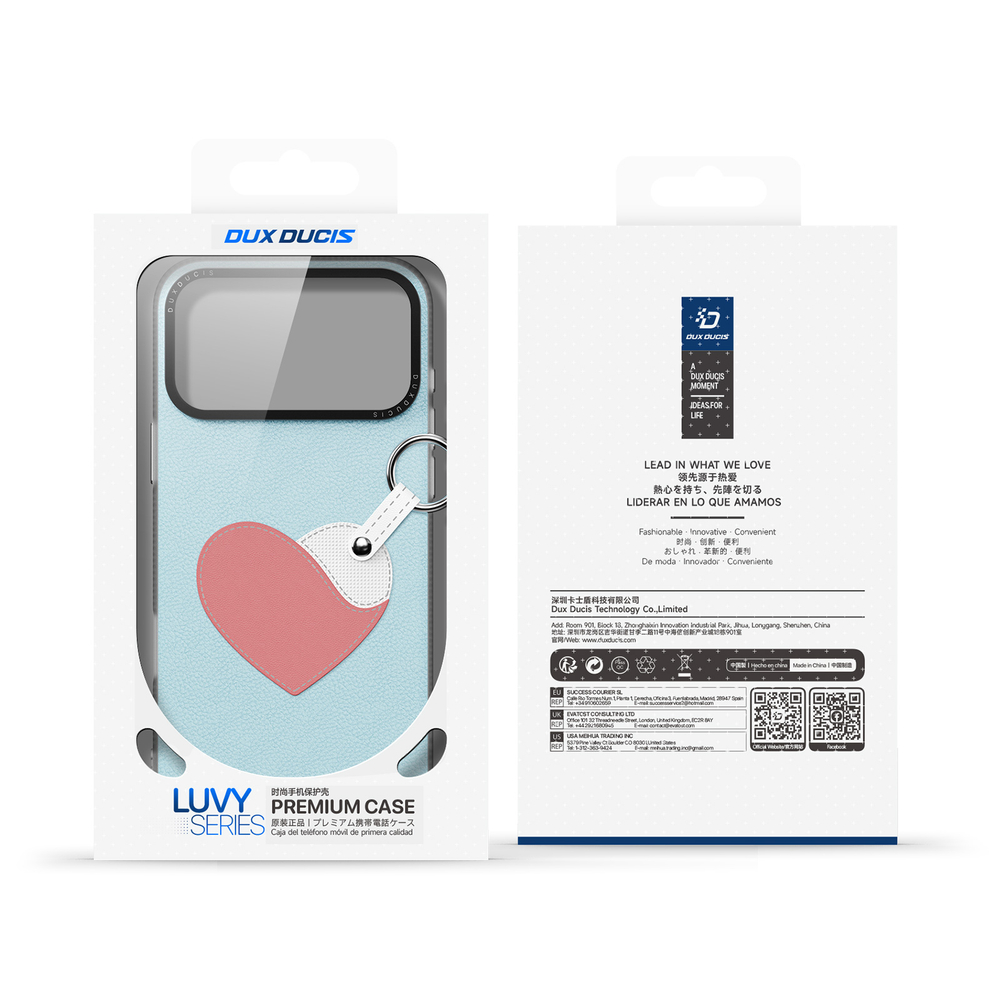 Чехол синего цвета (Love Edition) для смартфона iPhone 17 Pro, серия Luvy Series (со съемным ремешком) от Dux Ducis