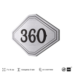 Номерок на дверь квартиры 360, для кабинета, офиса, шильдик 9 х 7 см, брашированная сталь, Айдентика Технолоджи