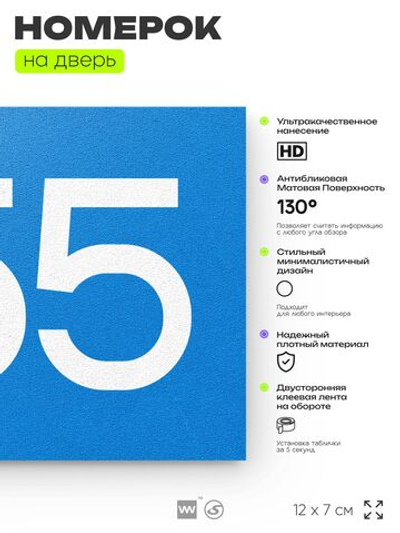 Номер на дверь 955, табличка на дверь для офиса, квартиры, кабинета, аудитории, склада, голубая 120х70 мм, Айдентика Технолоджи