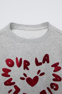 ZARA ТОЛСТОВКА С НАДПИСЬЮ, СЕРЫЙ С МЕЛАНЖЕВЫМ ЭФФЕКТОМ