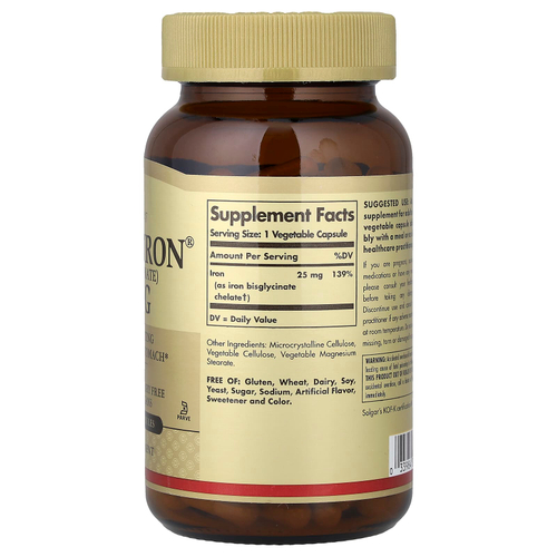 Solgar, Gentle Iron, 25 мг, 180 растительных капсул