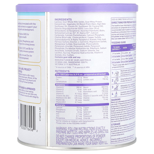 Aussie Bubs, Goat, смесь для младенцев с порошком на основе железного козьего молока, 0–12 месяцев, 567 г (20 унций)