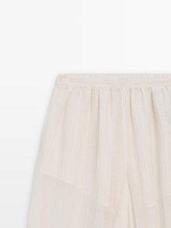 Massimo Dutti Струящиеся брюки-саруэль с плиссированной отделкой, цвет слоновой кости