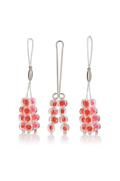 Набор зажимов для половых губ и сосков RUBY (Цвет: красный с серебристым)