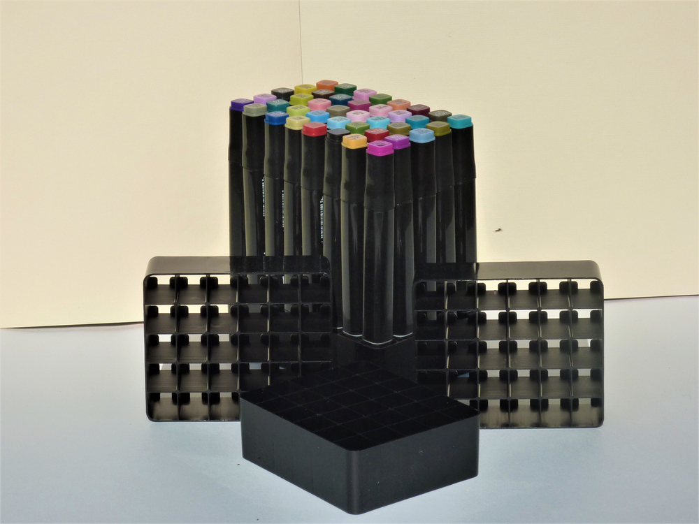 Набор подставок для 90 маркеров  для скетчинга (фломастеров) / подставка (органайзер) для маркеров для скетчинга и рисования / Для хранения маркеров / Подставка под скетч маркеры / Rainbow_Laboratory, 3 шт. по (30 отверстий, 104х87х35 мм), в сборе, черный