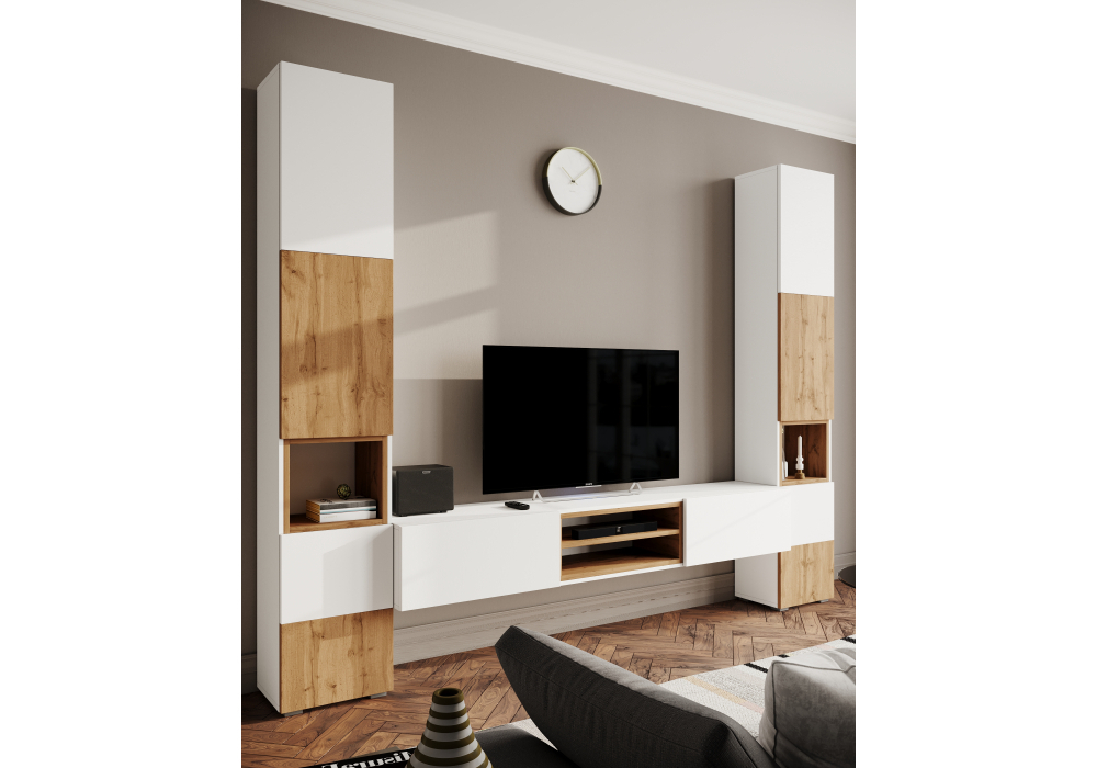 ТВ-тумба Woodville Лонгфорд белый, дуб вотан