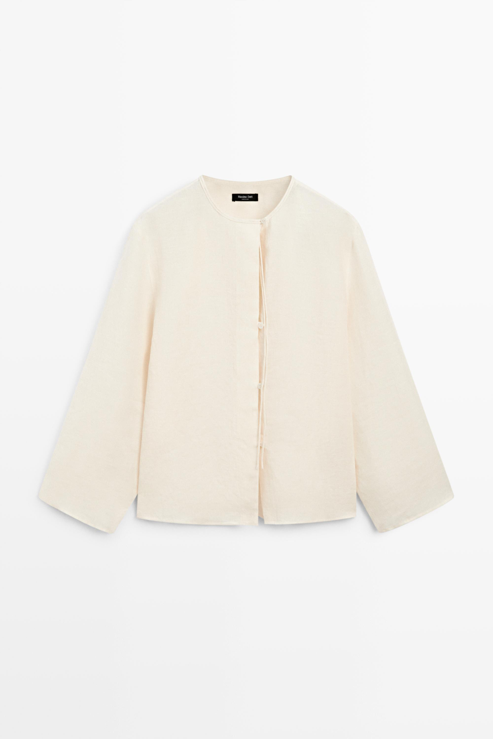 Massimo Dutti Рубашка из 100% льняной ткани с вырезом, ванильный