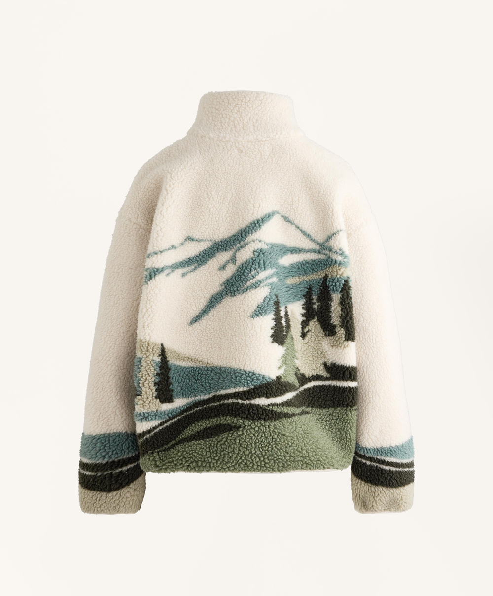 Oysho Толстовка из искусственной овчины с принтом «Пейзаж с оленем», экрю