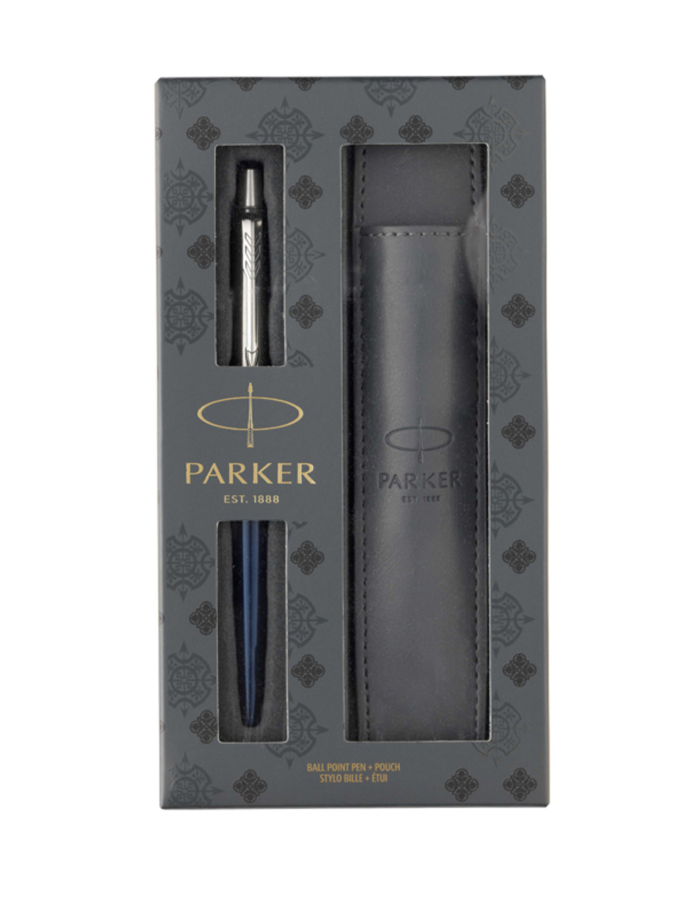 Стильный солидный подарочный набор Parker из шариковой ручки Parker Jotter из нержавеющей стали с чёрными чернилами и чехлом для ручки в подарочной упаковке 2020374