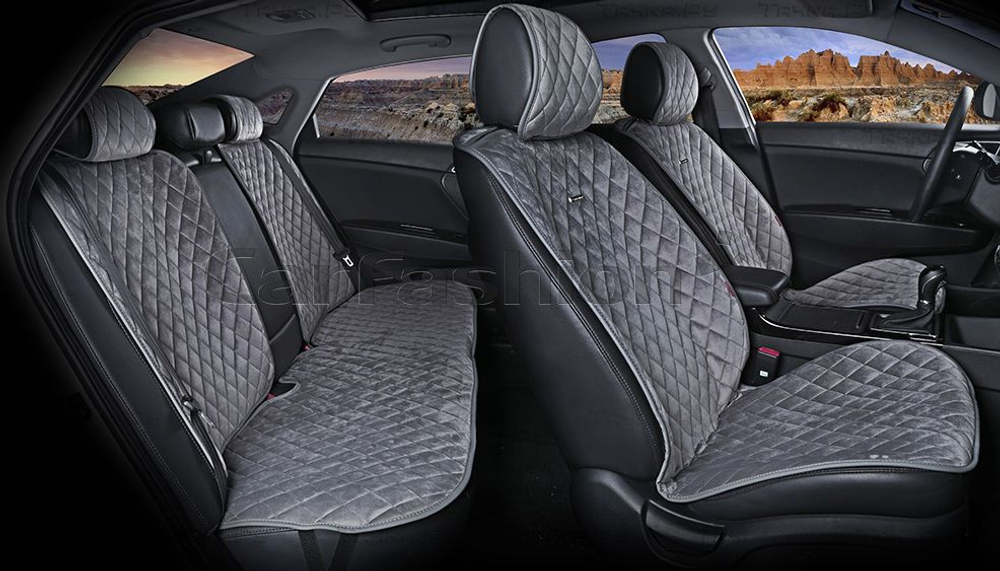 Накидки сидений ПОЛНЫЙ CarFashion (кт) -«CALIFORNIA PLUS» 22418 -Велюр т.серый/т.серый/т.серый