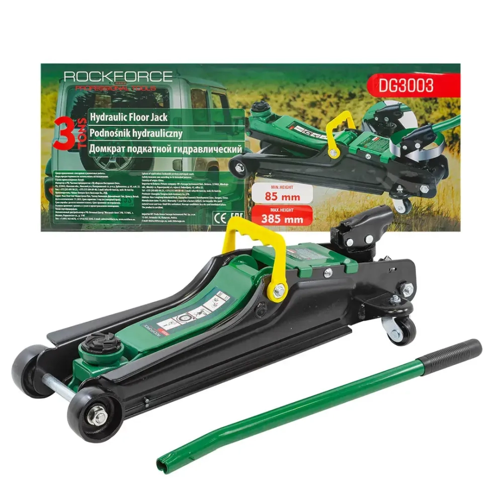 Домкрат подкатной гидравлический 3т (h min 85мм, h max 385мм) RockForce##Rock FORCE RF-DG3003