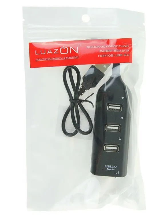 USB-разветвитель (HUB) LuazON HGH-63009, на 4 порта, МИКС