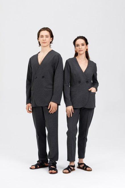 Пиджак без лацкана мужской серый мелланж