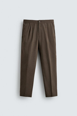 ZARA КОСТЮМНЫЕ БРЮКИ RELAXED FIT С УЗОРОМ «ГУСИНАЯ ЛАПКА», КОРИЧНЕВЫЙ
