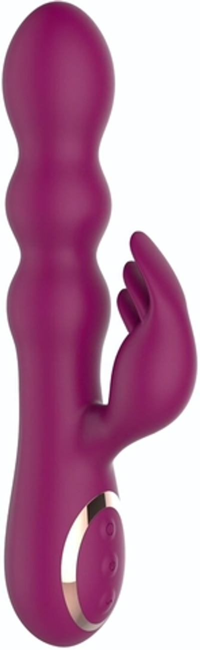 Сливовый вибратор-кролик AN Stamen с массажем бусинами - 22 см. (Цвет: красный)