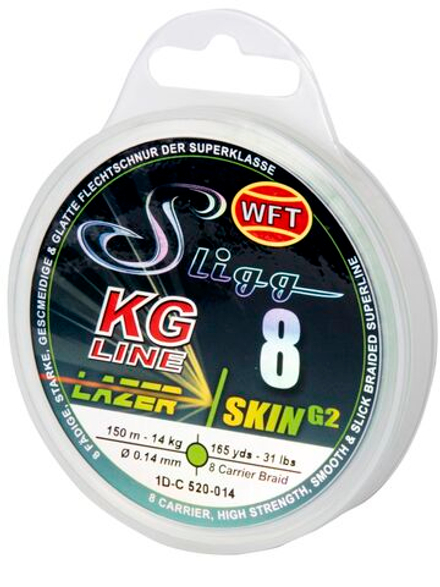 Леска плетёная WFT KG SLIGG LAZER SKIN G2 x8 Chartreuse 150 м, 0.14 мм
