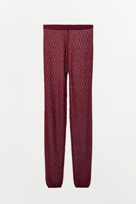 ZARA ПЕРФОРИРОВАННЫЕ ТРИКОТАЖНЫЕ ЛЕГИНСЫ, ГРАНАТОВЫЙ