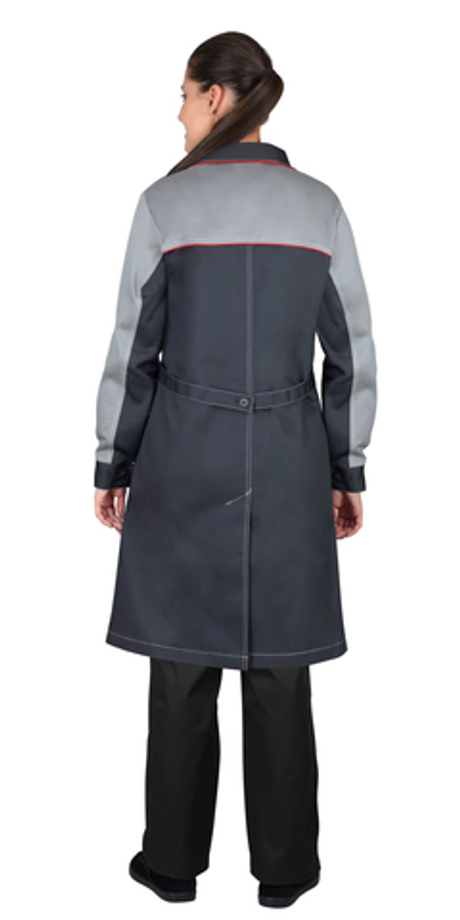 Халат СИРИУС-ИРИНА женский, тёмно-серый со светло-серым и красным кантом