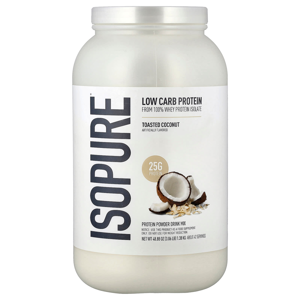 Isopure, низкоуглеводный протеиновый порошок, обжаренный кокос, 1,38 кг (3,06 фунта)