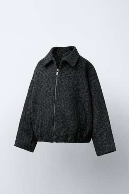 ZARA КУРТКА ИЗ СИНТЕТИЧЕСКОЙ ШЕРСТИ С АНИМАЛИСТИЧЕСКИМ ПРИНТОМ, ЛЕОПАРДОВЫЙ/СЕРЫЙ