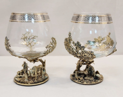 Набор из 2-х бокалов для коньяка "Охота на глухаря и Охота на лося" (подарочный футляр)