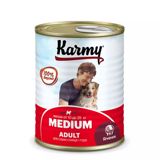 Karmy Медиум Эдалт Полнорационный консервированный корм для взрослых собак средних пород с Ягненком